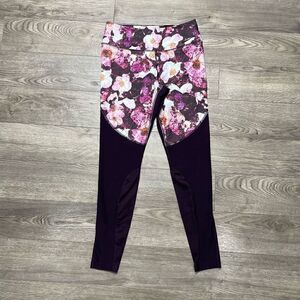 Nike Dri Fit Womens Purple Floral High Waist Activewear Leggings Size Medium